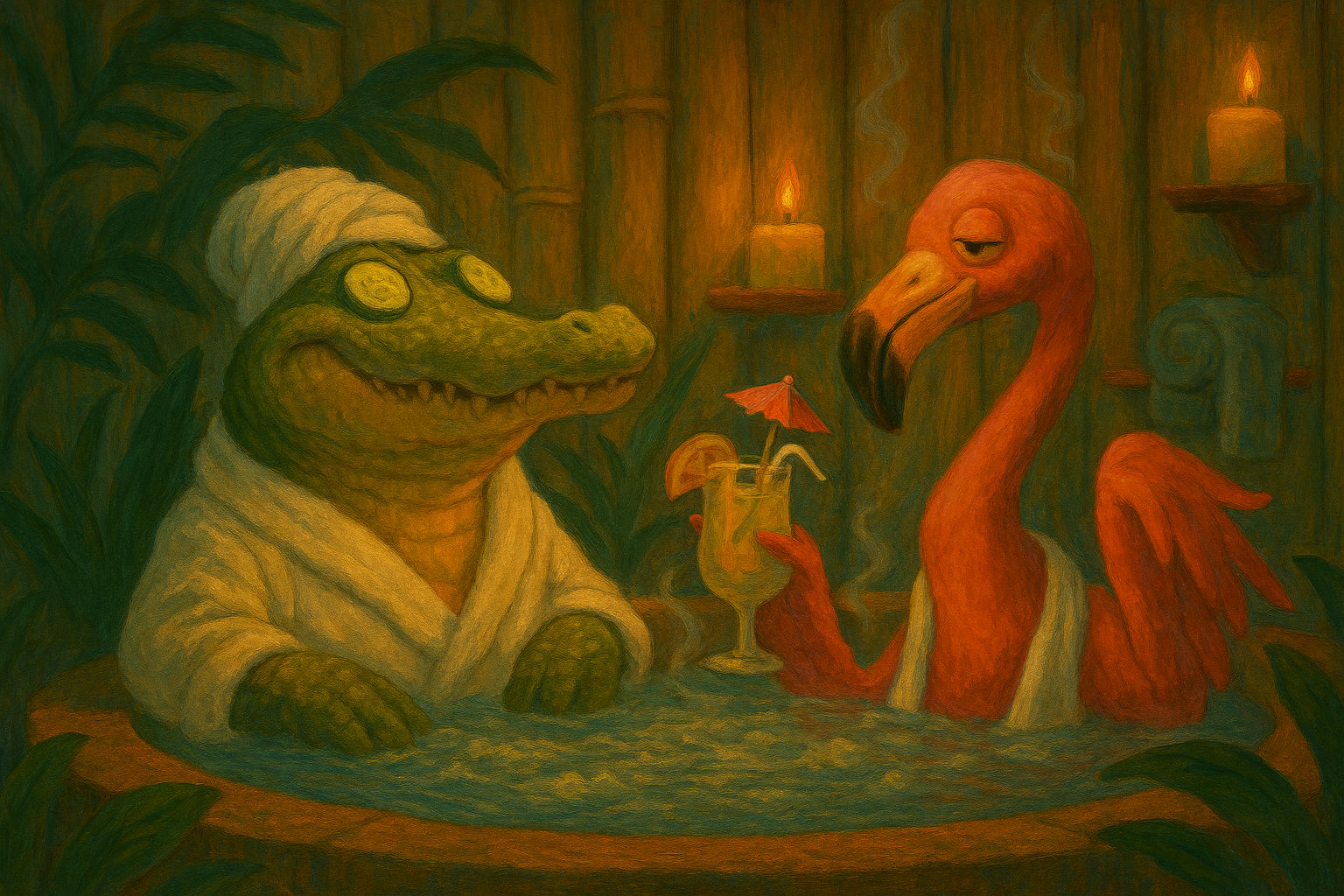 Crocodile + Flamingo at a Spa