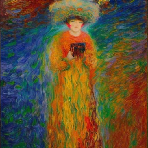 Colorful Women in Fur: An Impressionistic Portrait