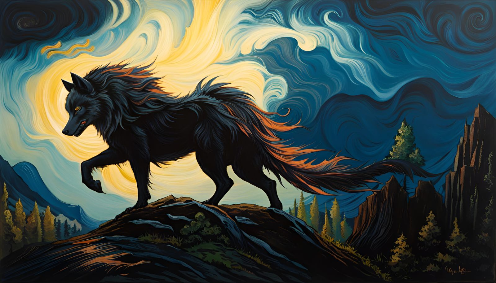 Grunge Black Wolf