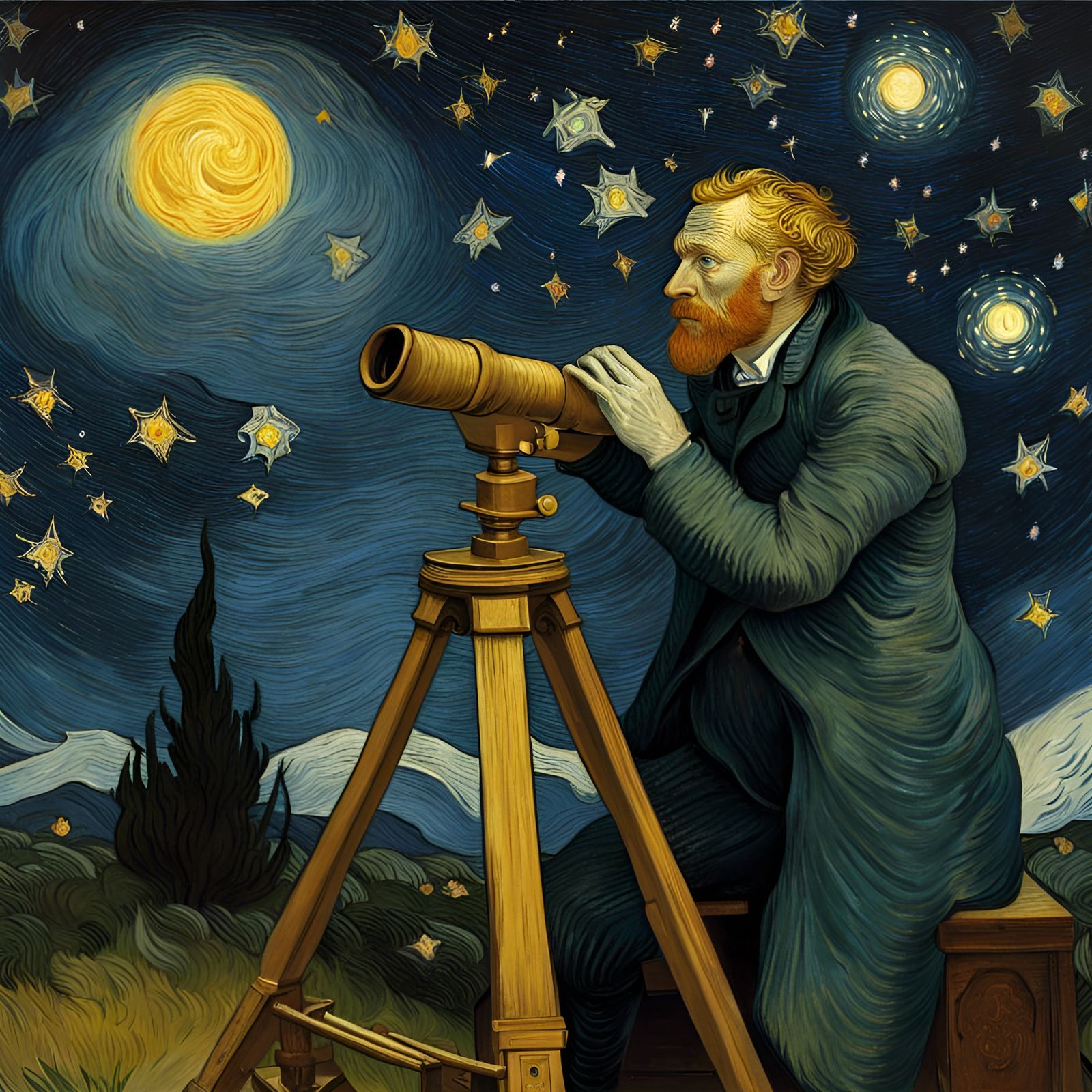 Vincent van Gogh as an astronomer  by @Laevos