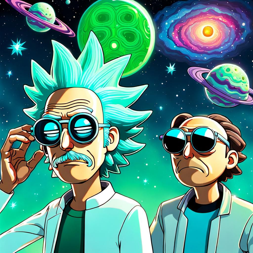 Rick and morty back to back with sunglasses on looking forwa...