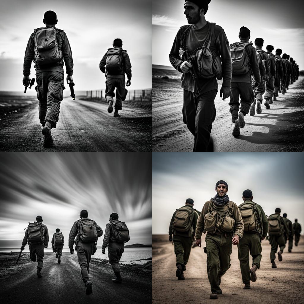 Soldiers Running to Battle: Dramatic Portrait