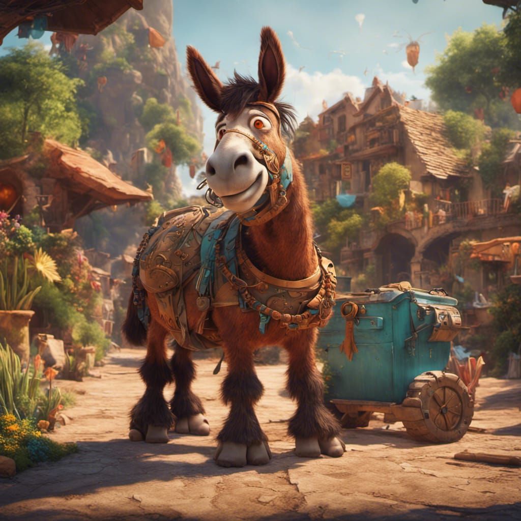 Burro animado con diseño tipo pixar