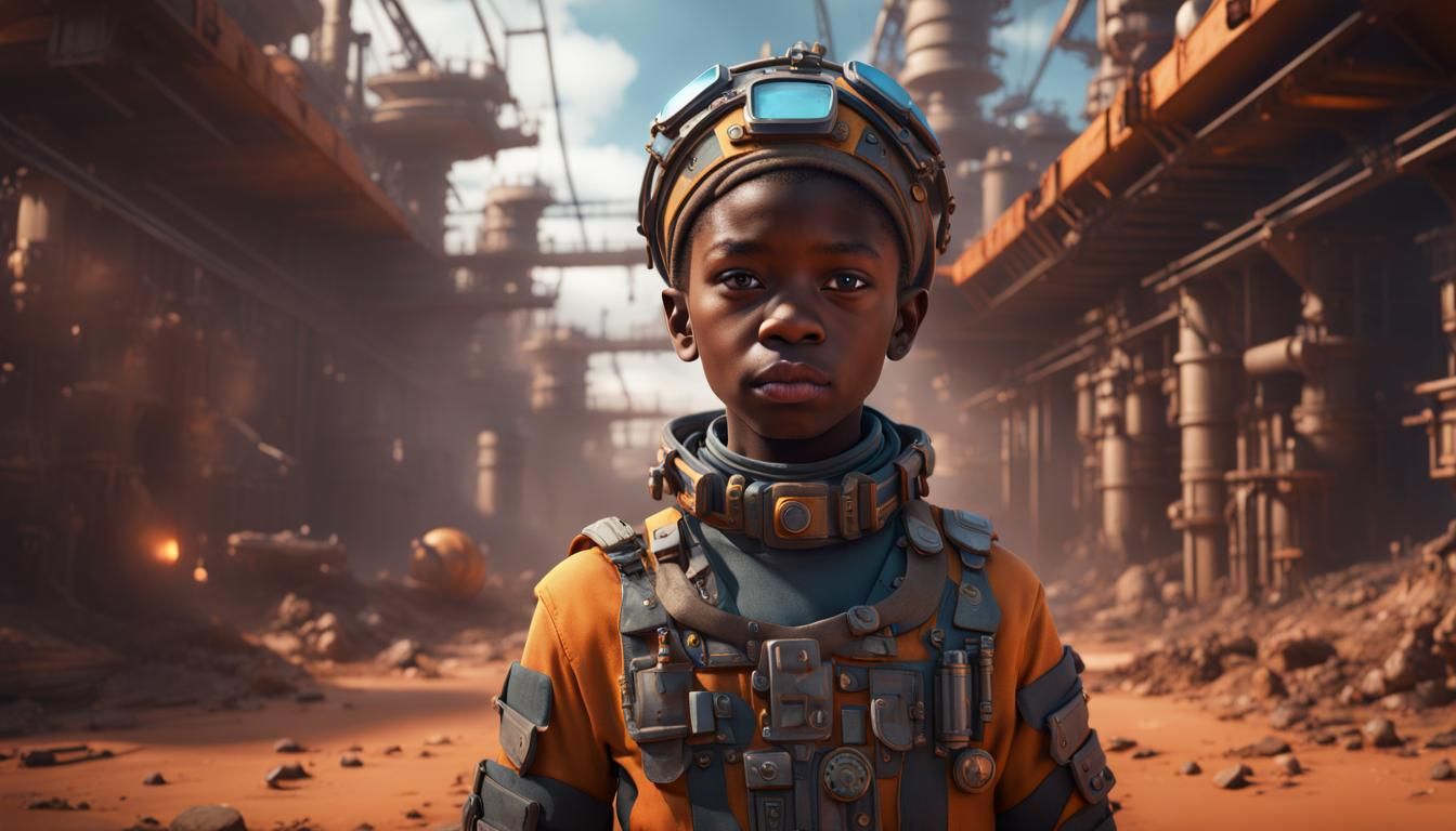 African boy in gas plant