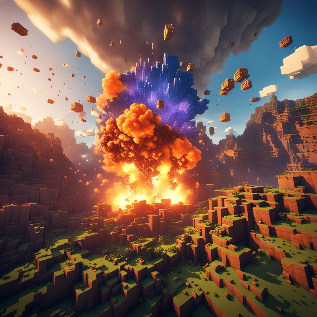 An Explosion happening in Minecraft.