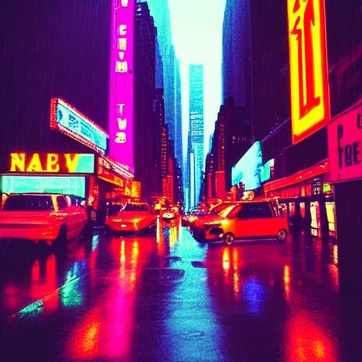 A New York street in the rain, taxi driver style