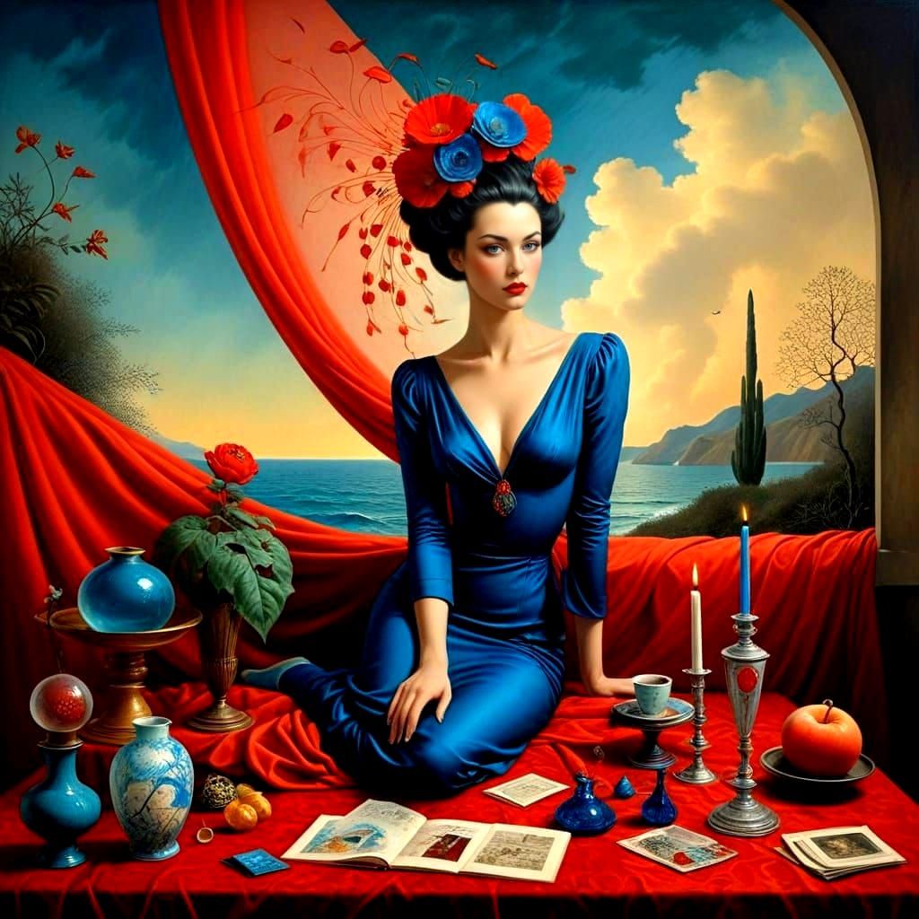 Surreal Goddess in Exotic Floral Attire, Airbrushed Beauty