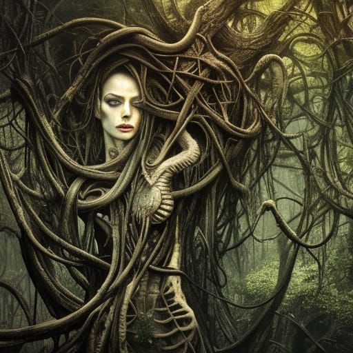 Skeletons Covered in vines, H.R. Giger, 8k resolution concept art ...