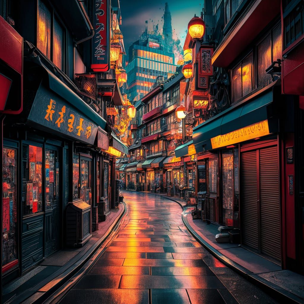 JAPAN COLORFUL STREET AT NIGHT.