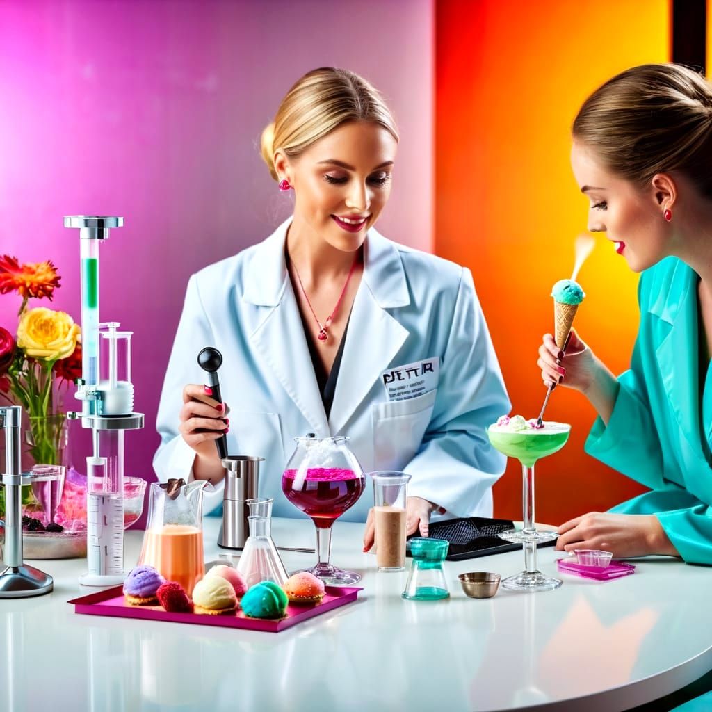 Ladies Enjoy Ice Cream and Cakes in a Lab Setting
