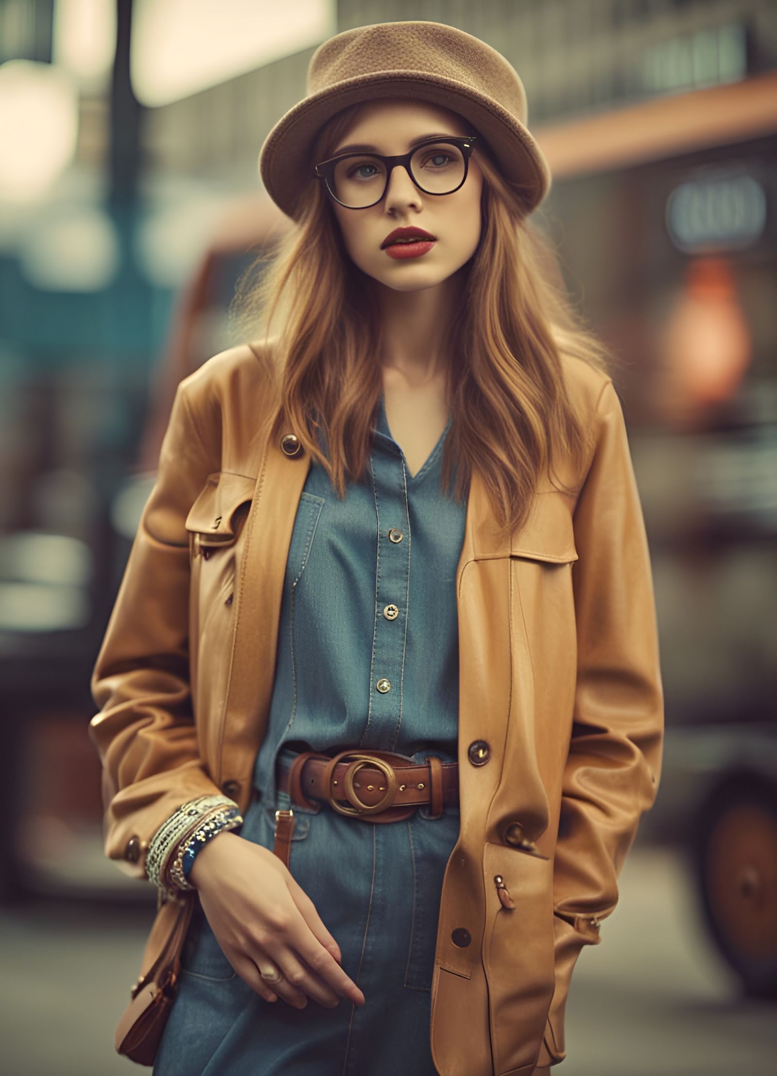 a captivating image of a hipster-style girl exuding a sense of