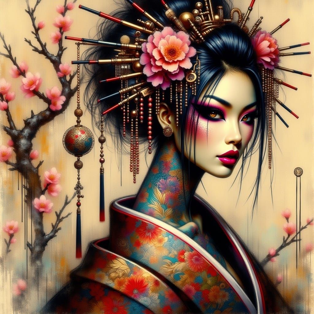  <lora:Extreme Geisha:1.0> portrait of a dragon lady