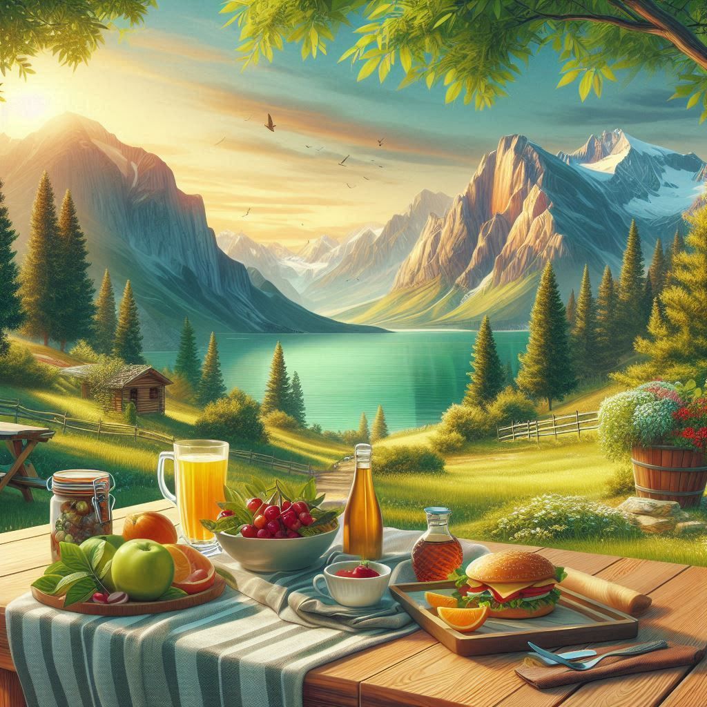 Paysage d'été avec déjeuné