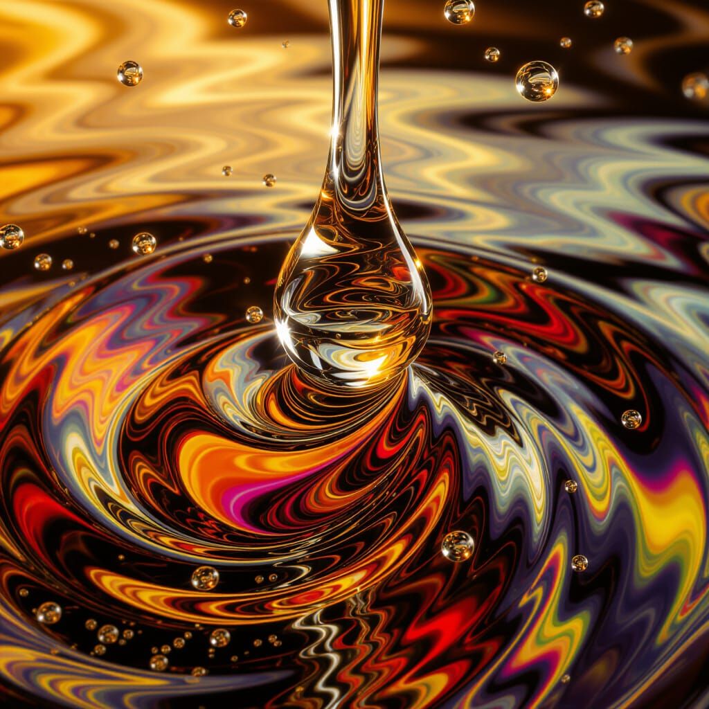 : A macro shot of a drop of Lindisfarne Odin's Whisper Mead, so close that you can see every molecule ...  by @foxxxy ava 