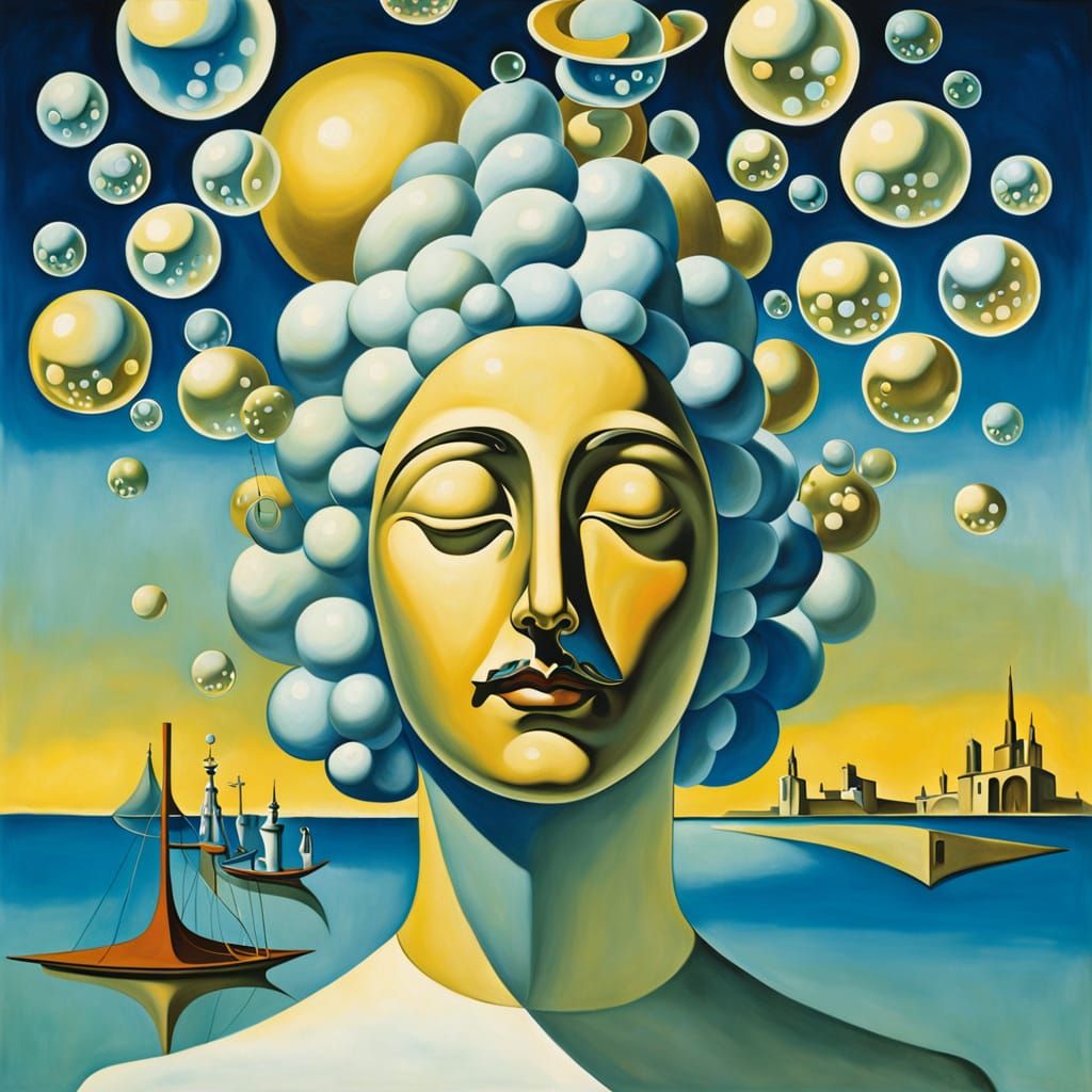 Surreal Dream Girl in a Sea of Melting Bubbles