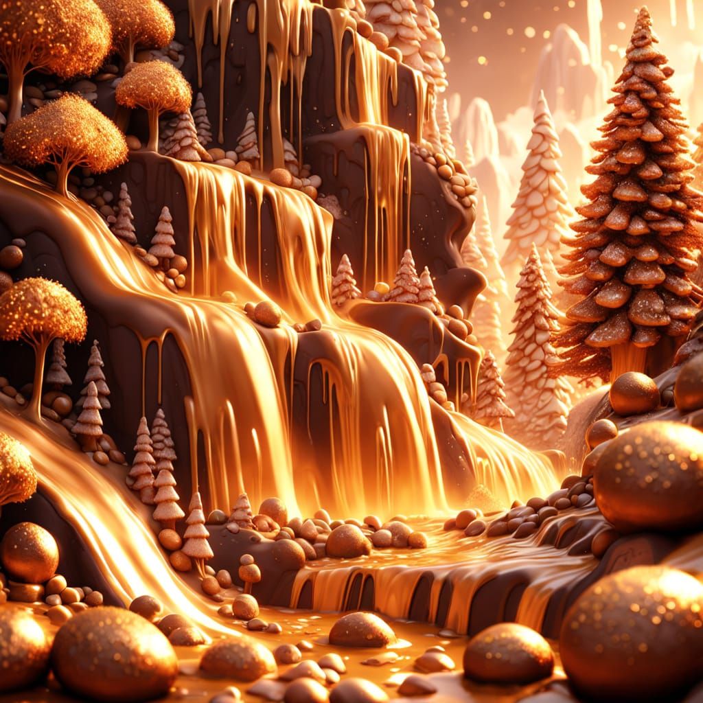 Chocolate Masterpiece. A whimsical chocolate waterfall cascading down a mountain of fudge