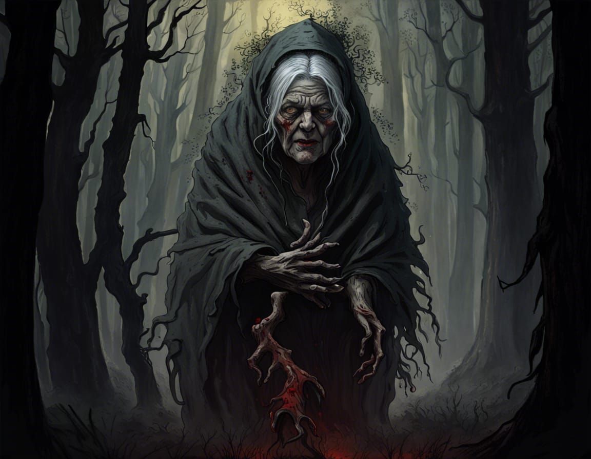 demon ghost old woman forest blood horror realistic Gustave ...