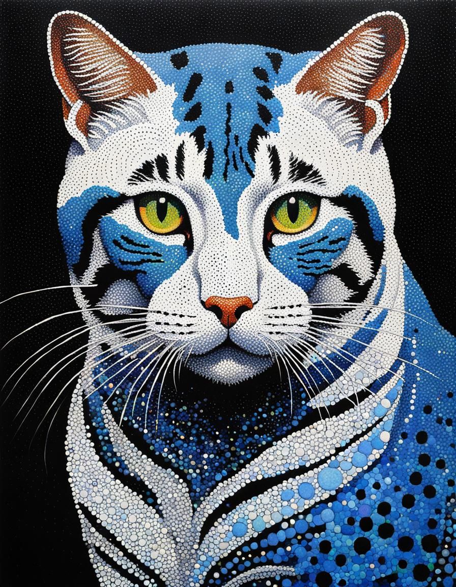 Modern Pointillism Cat  by @Ms Art