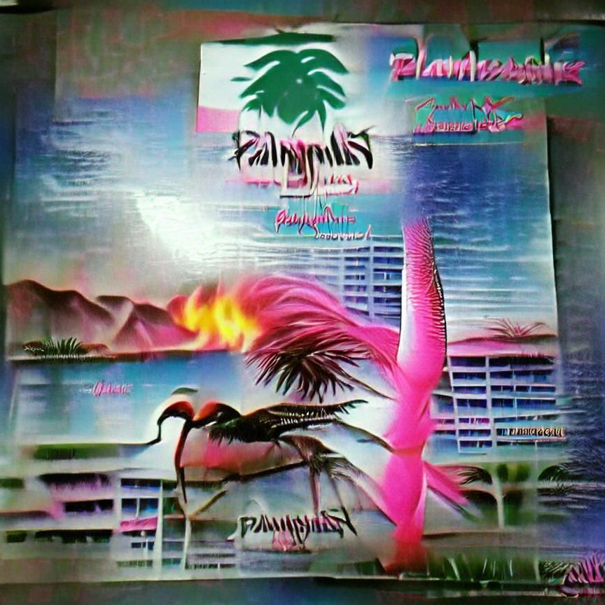 flamingosis palm tree synthwave 1988