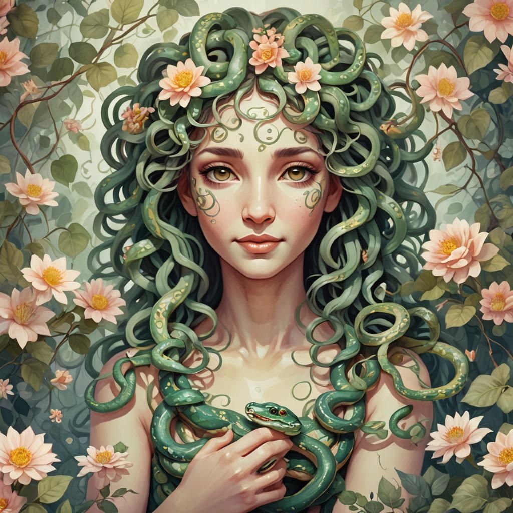 Medusa taking care of her snakes
