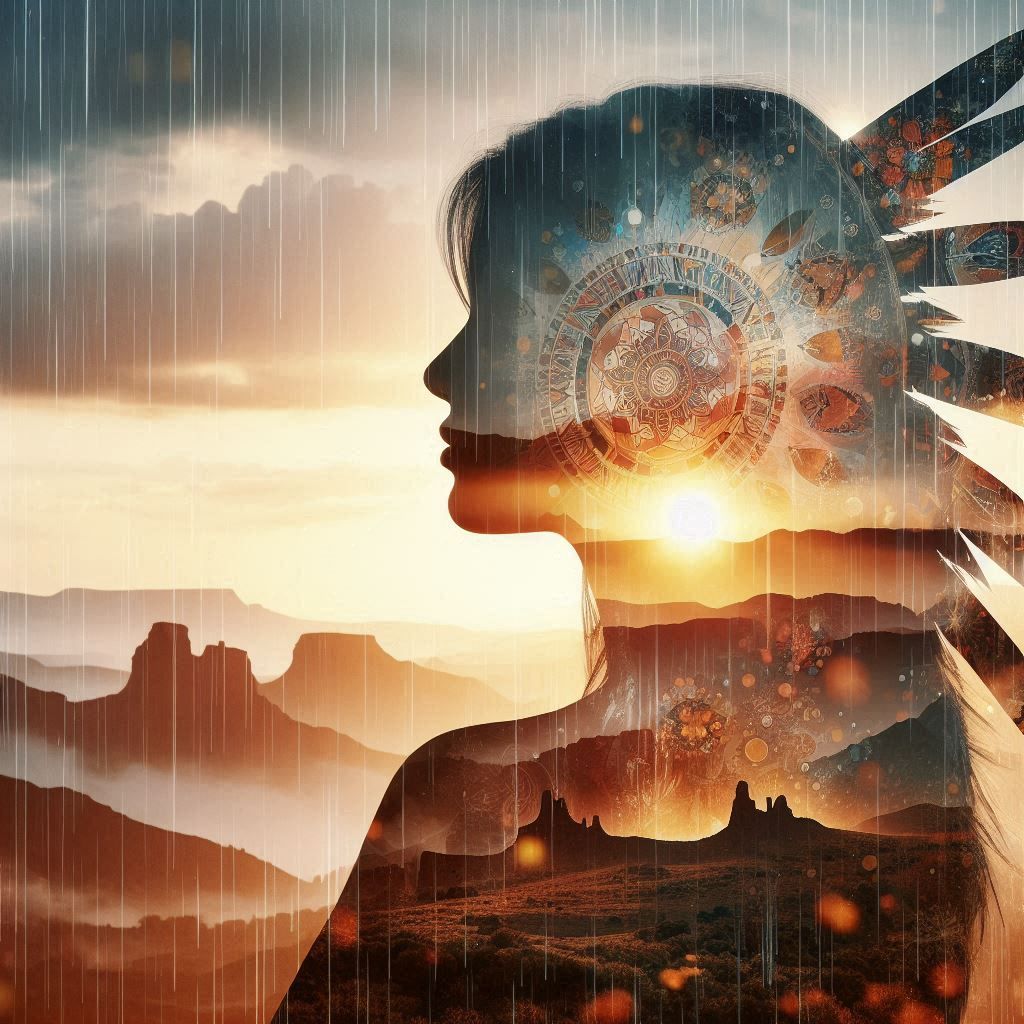 double exposure beautiful fantasy DALL-E 3 portrait landscap...