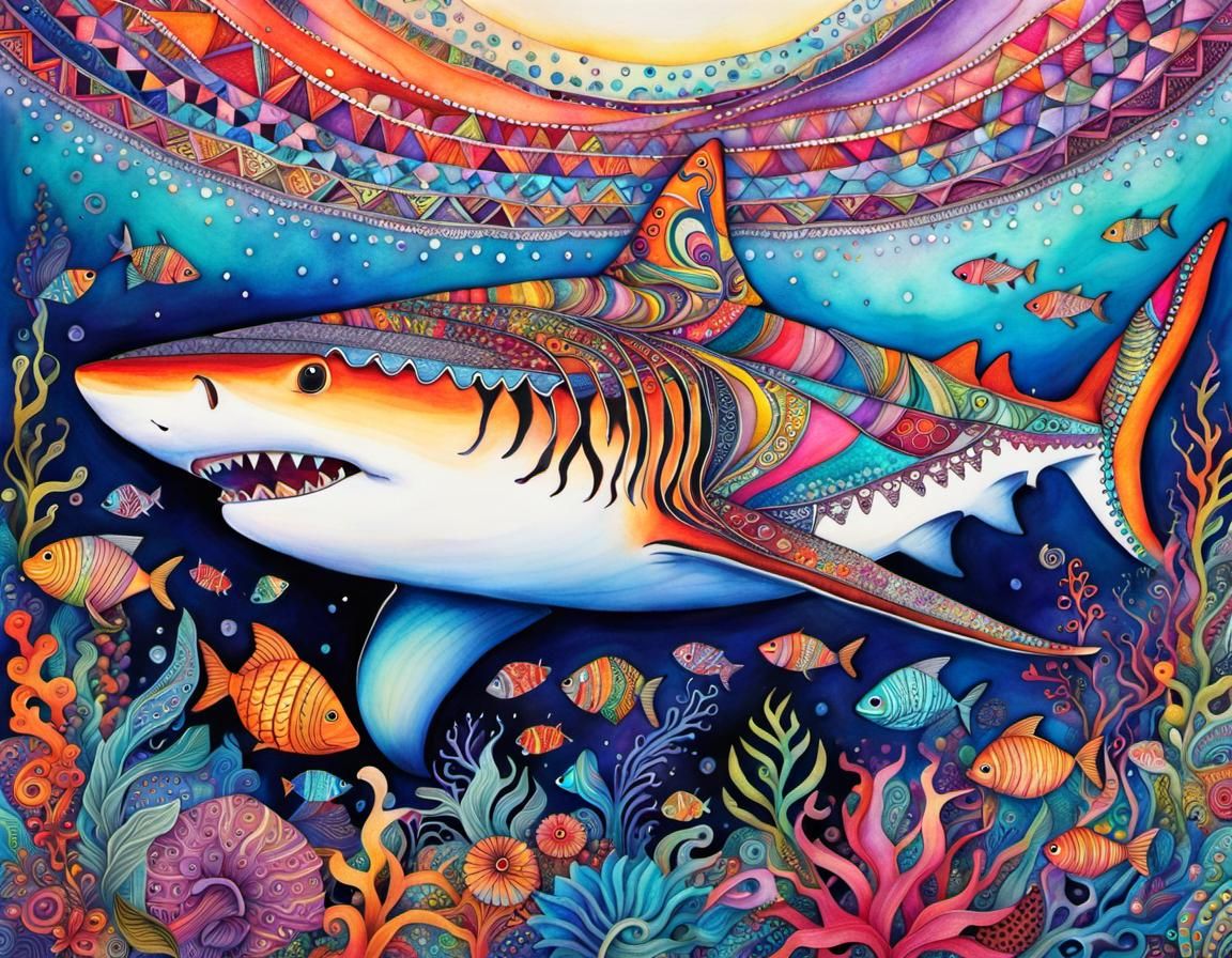 Zentangle tiger shark  by @forge4ward