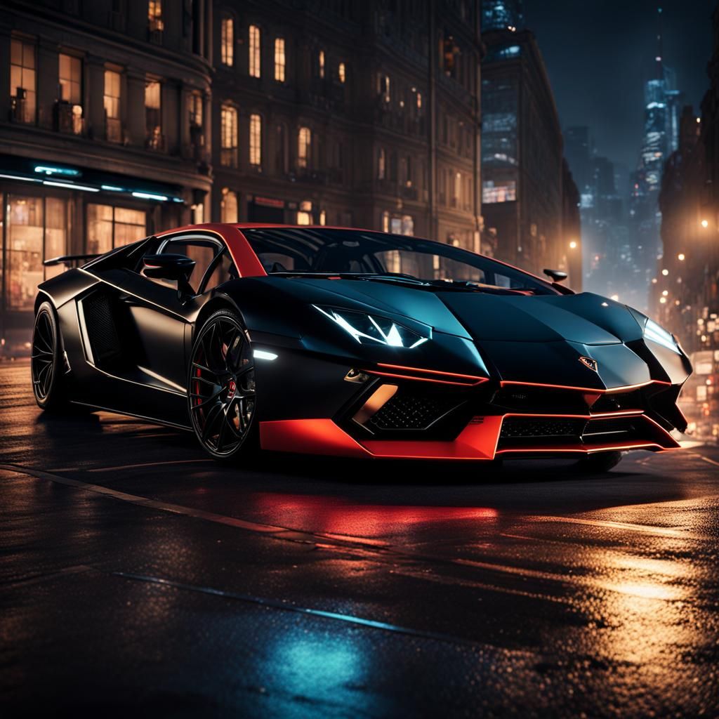 black lamborghini aventador at night in the city - AI Generated Artwork ...