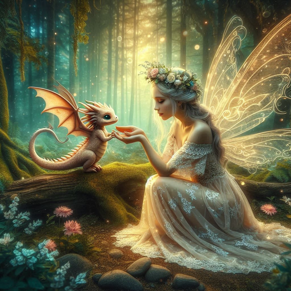 Fairy Queen with a Baby Dragon