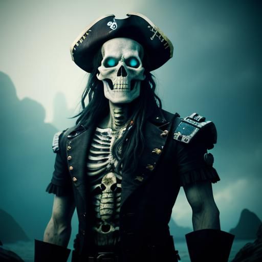 pirate zombie skeleton, cyberpunk, underwater coral cliffs C...