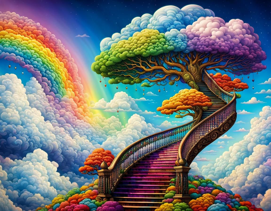 Rainbow Stairway to Heaven: Dreamlike Digital Art