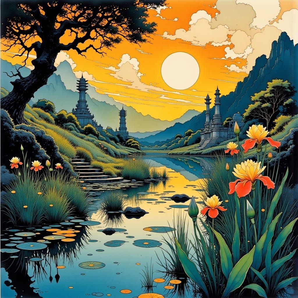 <lora:Atramento:0.85> <lora:divineOil:0.2> temple grounds