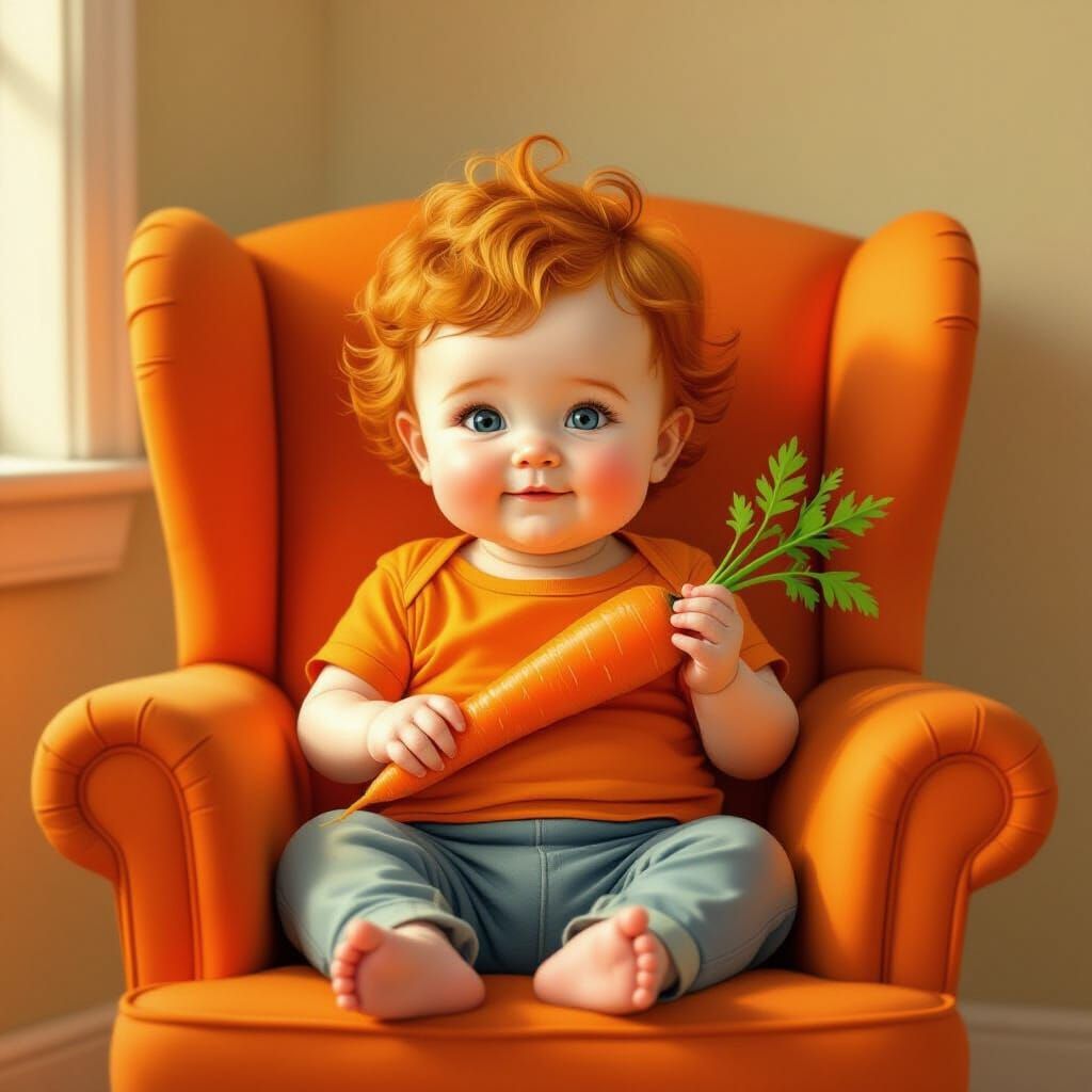 Baby in Orange with Carrot, Golden Hour Light