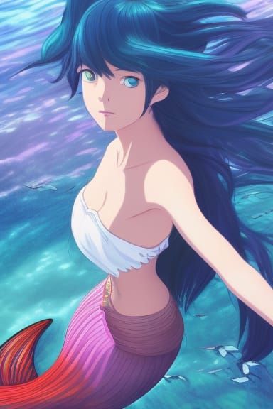 Fantasy Original Raster Illustration of a Cute and Beautiful Anime Mermaid  Stock Illustration - Illustration of adorable, mermaid: 160802857