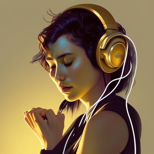 a girl listening to music with headphones on