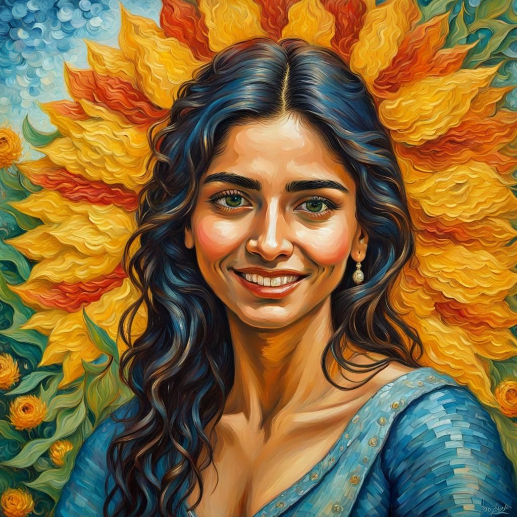 Sun(flower)y impasto portrait