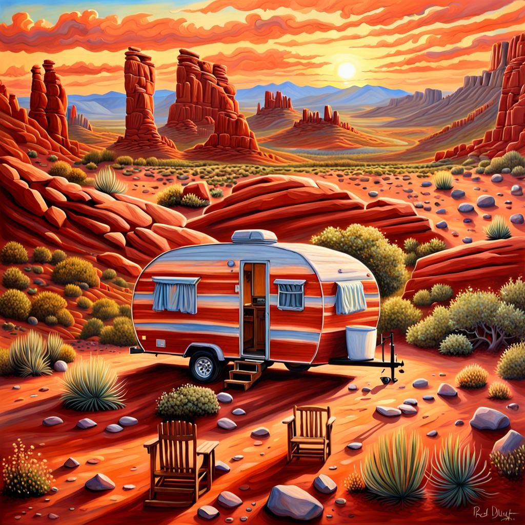a barefoot caravan painted in hippie style sitting in the So...