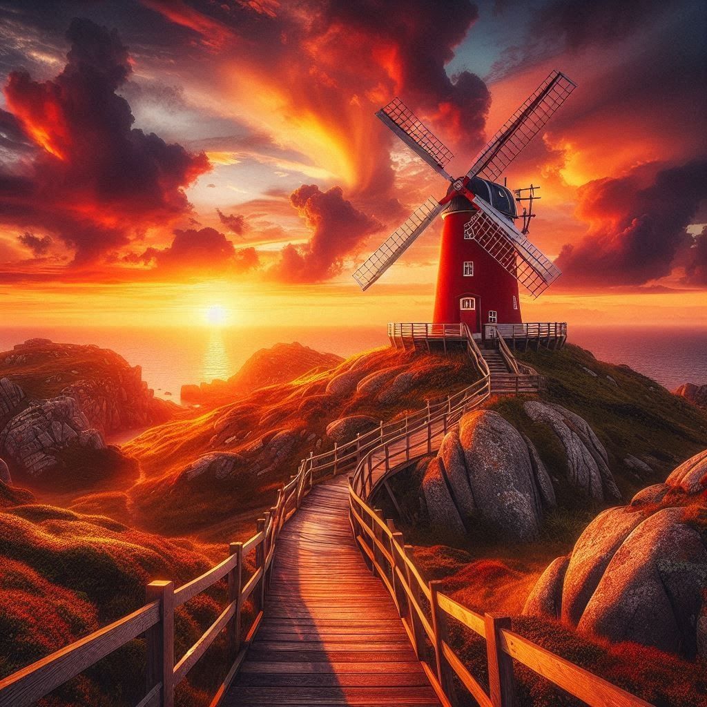 "Scarlet Dreams: The Unflinching Windmill"