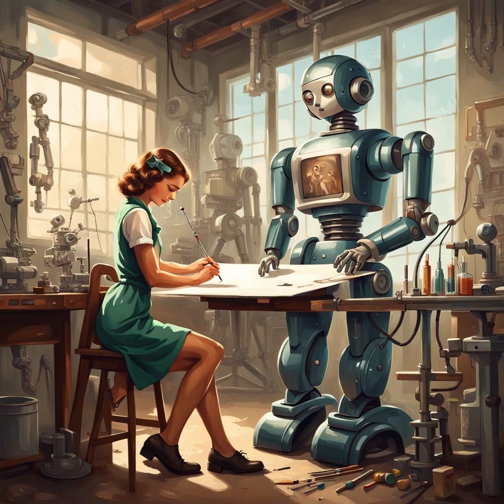 Decopunk roboticist in her workshop  by @Shea