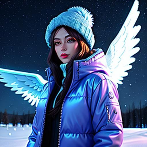 A Sweet Angel, Wearing Winter Clothing, in snow cover Fantas...
