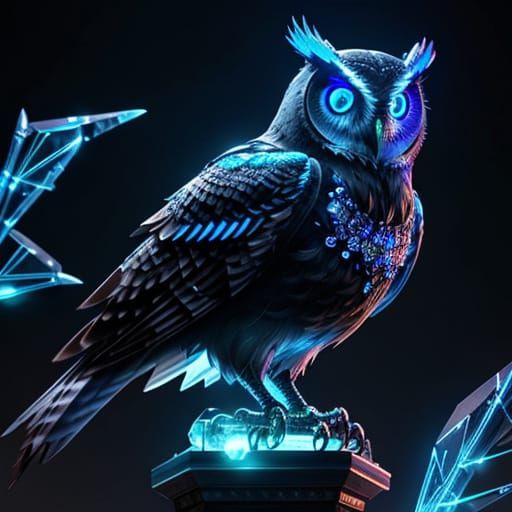 Mechanical Owl on Crystal, Steampunk Concept Art