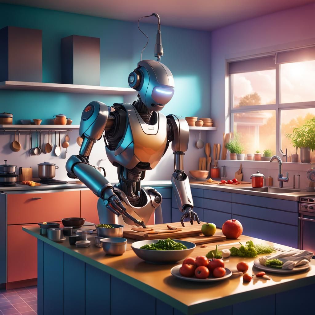 Ai Robot Cooking in a Kitchen Graphic by Comic And Cartoon Factory ·  Creative Fabrica