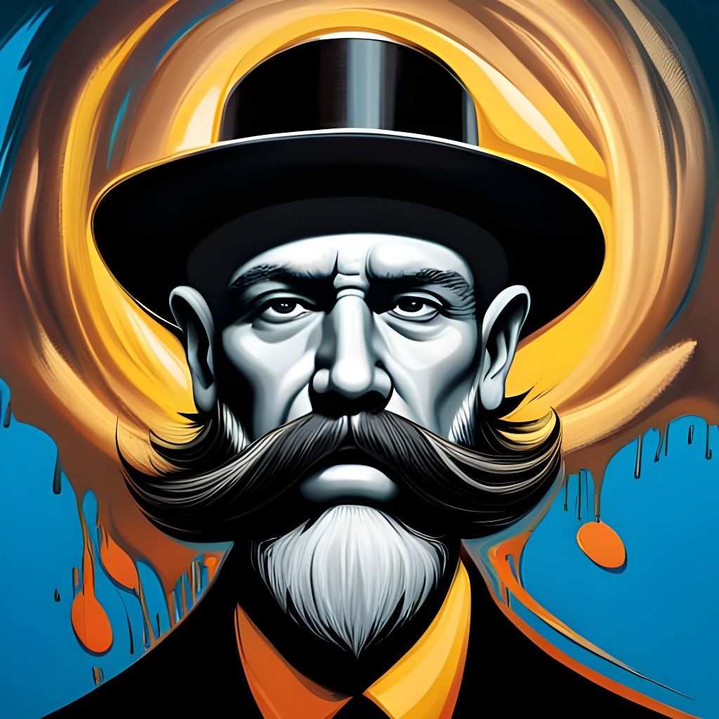 A front facing man in a bowler hat and as a very long mustache. High resolution.   by @Irene