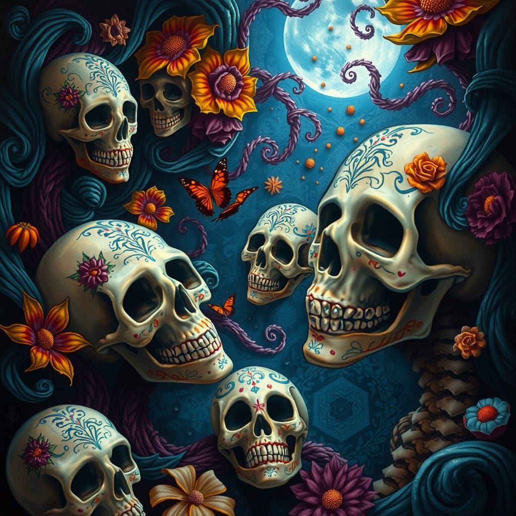 Mystical Skulls in Dreamlike Baroque Style