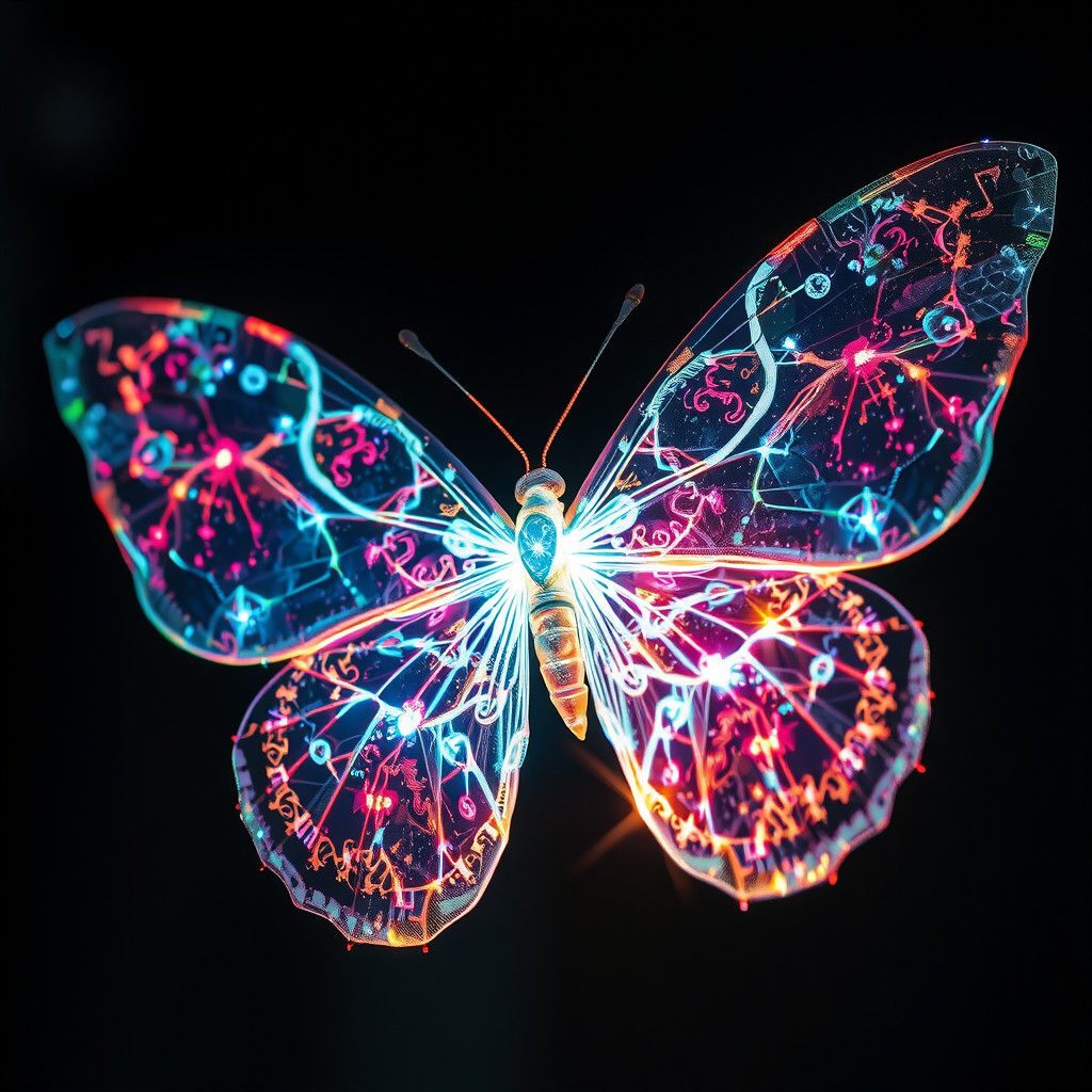 Fiber Lit Galaxy Epic Butterfly, amazing, beautiful, glowing in dark, made of light, fractal and DNA ...  by @GalaxyCube