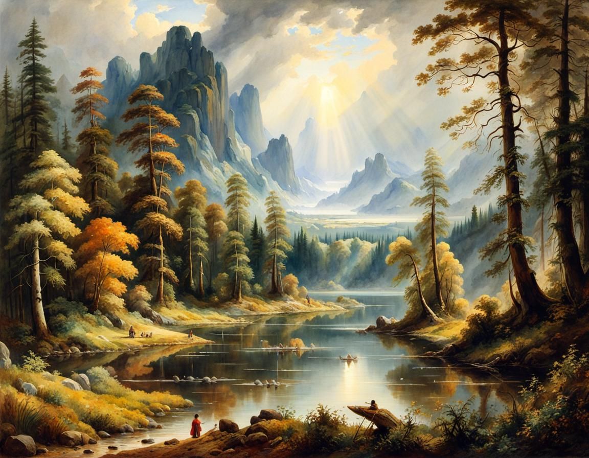 Epic Serene Landscape in Watercolor Style