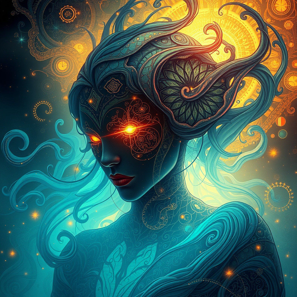 Ethereal Portrait with Art Nouveau Swirls