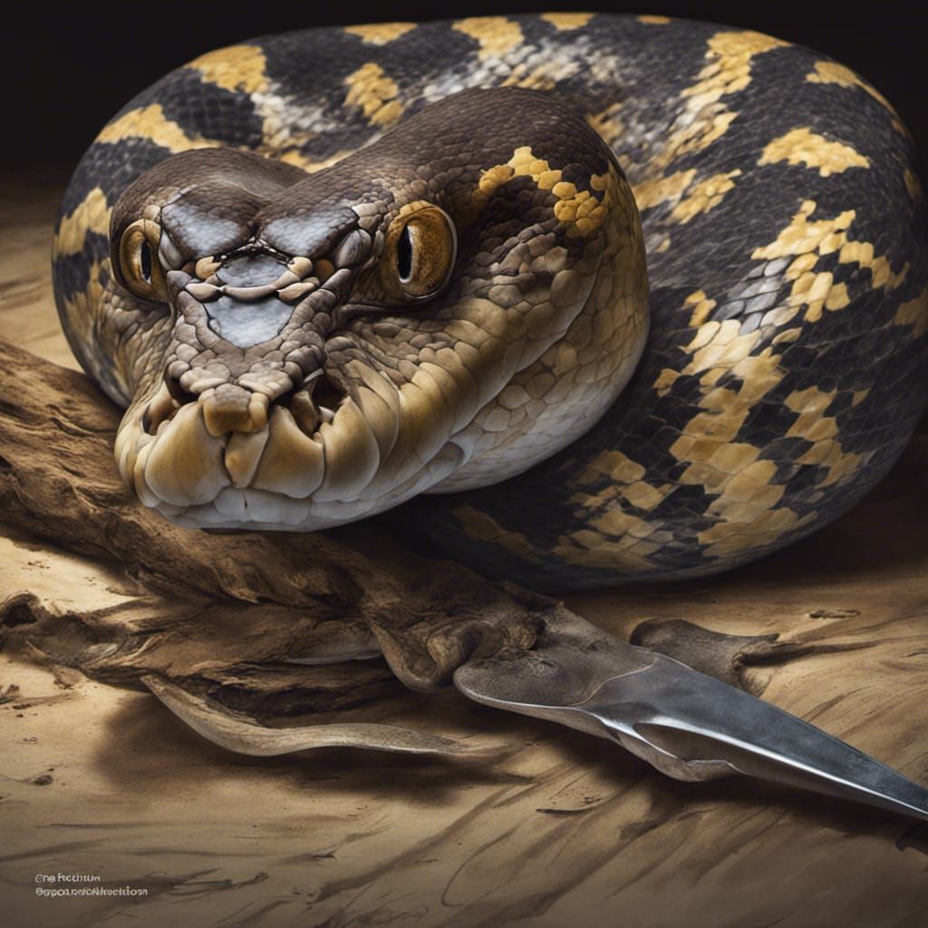 Angry Python bivittatus on the table