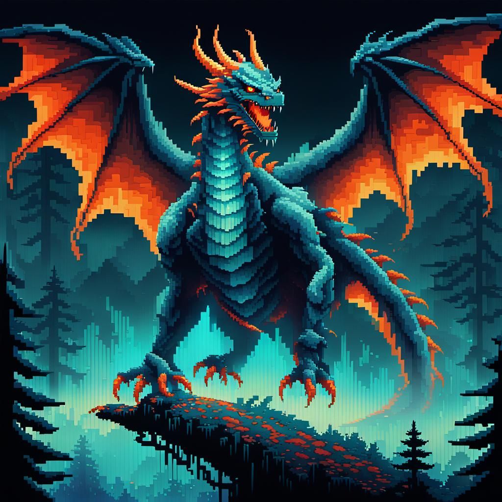 Pixel art giant scary ghost dragon   by @Mommakuma