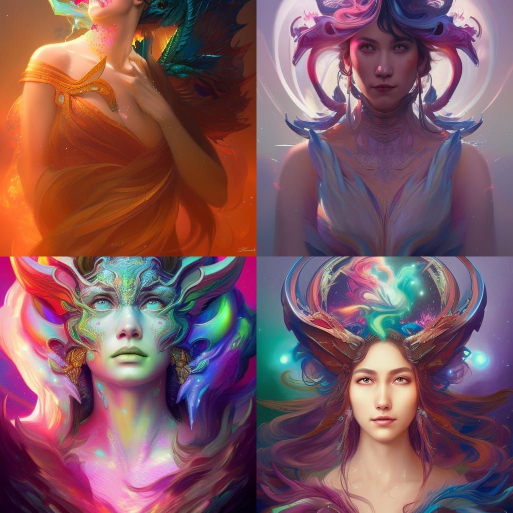 Multicolored dragon goddess 3 - AI Generated Artwork - NightCafe Creator