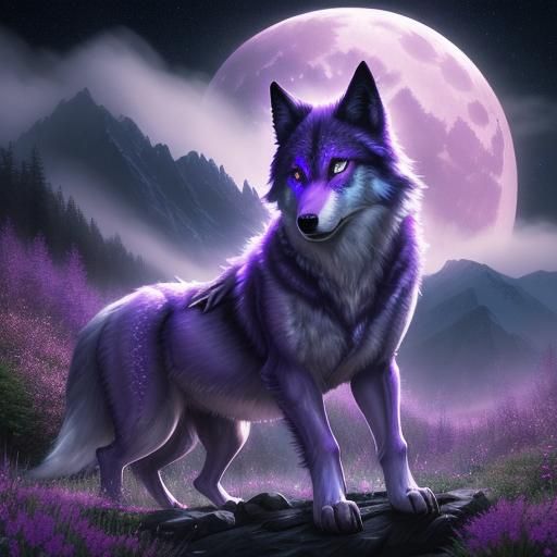 Purple light, spectal transparent Wild Wolf, night , moon, purple light ...